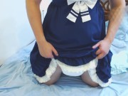 Preview 3 of Crossdresser Wearing a Blue Sailor Dress and a Thick Diaper, then Jerking Off 2