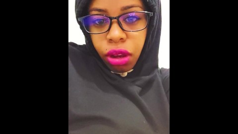 Ebony latina in black hoodie and pink lips waits for your hot sperm in her little mouth