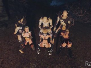 skyrim, elf, group, big boobs