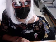 Preview 1 of Sexy crossdresser wearing black dress and cat ear headress fucks himself with 6 inch dildo until cum