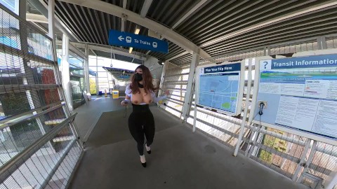 Crossdresser flashing in a train station