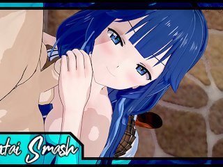 hentai facial, facial, blue haired girl, 60fps