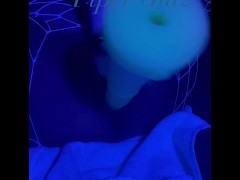 Piper rides glow in the dark horse dildo and cums loudly multiple times!
