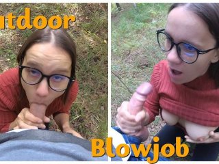 nerdy girl glasses, babe, glasses blowjob, outside blowjob