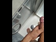 Preview 5 of Jerking Big Cock in Shower, Cream Baths Cock and Squirting on Feet
