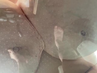 Big boobs and glass table