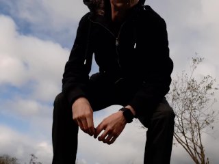 Scally lad dominant spits, pisses and jerks off his big cock in sportswear in public