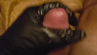 Black glove stroke with cum