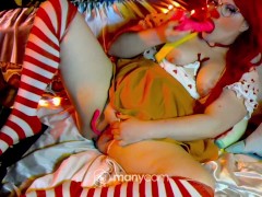 Clown girl begs for money to vibrate pussy fuck herself and has multiple orgasms