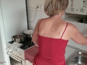 Preview 1 of 100% Amateur Over 45 Milf Spreads Her Legs For Step Son In Kitchen