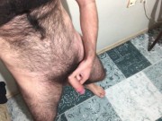 Preview 1 of Amateur very hairy model jerking of and perfect big cum on legs