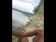 Preview 2 of having fun with pussy in the rocks near the lake