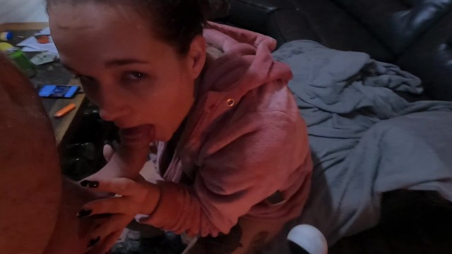 Up Close Blowjob, Swallows his Load! Curved Dad Dick!