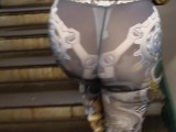 Wife walking in See Through Spandex on train