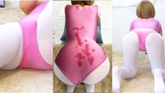 Yoga stretching en vrai justaucorps et collants blancs ballet chatte, frottement dur sur la bite éja