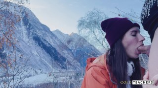Longtime girlfriend agreed to give a blowjob on top of a mountain with a breathtaking view