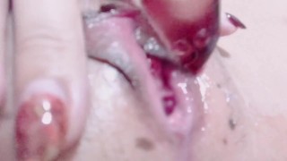 Japanese amateur pussy wide open and dildo masturbation white love juice overflows from the pussy Th