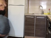Preview 2 of sex with hot milf in the kitchen, creampie