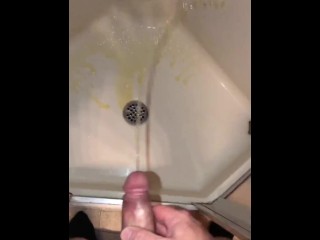 Watch my POV of me Pissing in the Sink, Toilet, and the Shower Pinching off between Locations