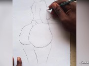 Preview 6 of Big Ass Instagram Model Nude || Pencil Drawing sexy Art