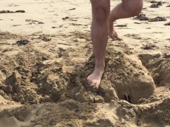 MANLYFOOT - Slow motion smashing and stomping on sand castle on the beach with big male feet