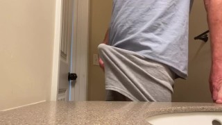 Big dick pitching tent and blowing a huge load through thick boxer underwear. Explosive cumshot!