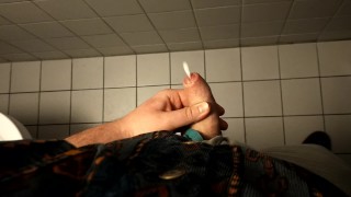 A quick wank in a public toilet, nearly caught!