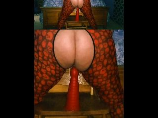 Thic Milf squats on 3 different dildos 