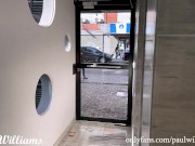 Preview 4 of Sexy fitness trainer walks naked to the street and masturbates on public elevator. Very Risky