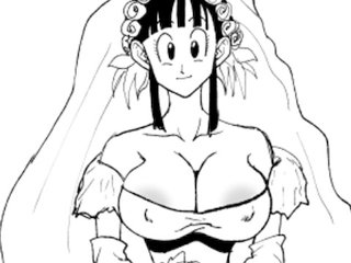 chichi, dbz hentai, wedding dress, butt