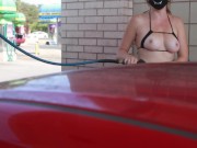 Preview 4 of Girl gets Naked Washing her Car Flashing everything