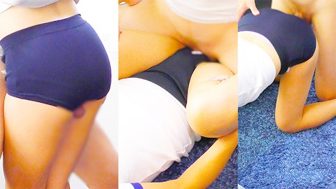 【4K verschillende hoek】Klein in gestalte vrouw meisje Gym Shorts bloeiers neuken slipje Cumshot YogaPants