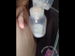 Milky Milf pumps Huge Elastic Nipples - close up