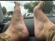 Preview 1 of McDonalds drive thru dash feet in public - Golden Arches - Watch me as put on my Mchappy silly socks