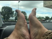 Preview 2 of McDonalds drive thru dash feet in public - Golden Arches - Watch me as put on my Mchappy silly socks