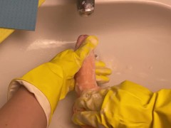 Very Clean Cock - Yellow Latex Gloves POV