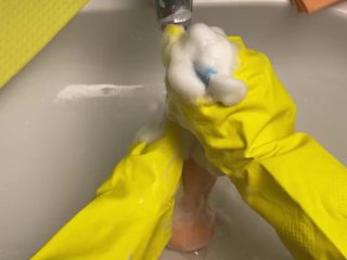 Very Clean Cock - Yellow Latex GlovesPOV