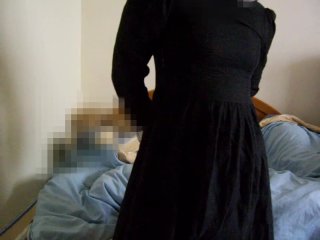 Crossdresser Wearing a Maid Dress, Bra, Diapers and Jerking off