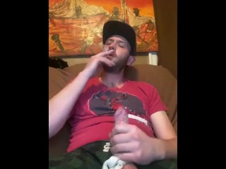 Cum in Condom while Smoking Solo, Dripping Cum over Cock