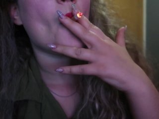 CUTEWOMAN PAINTS HER LIPS RED AND_SMOKES A CIGARETTE,I HOPE YOU LIKE IT