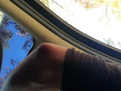 Sexy redhead gives amazing road head
