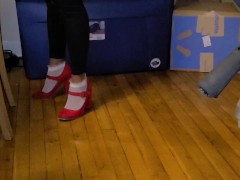 Sweaty white sheer socks heel play