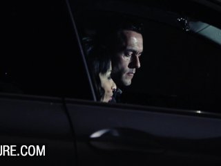 Gangbang with a busty brunette in a parking screenshot number 0