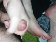 Jerking-off with my foot. Cumshot on my soles