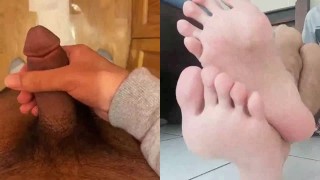 Jerking off with boy feet in cam - Ends with cumshot