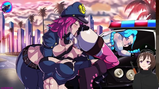 Vi Jinx e Caitlyn tendo uma orgia pública lésbica