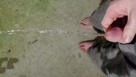 Piss desperation on couch leads to wetting before making it outside 