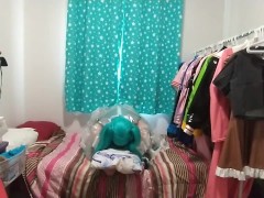 PVC Plastic Sissy Maid Cosplay Miku Sucks Toy Vibrates and Loves Pillow