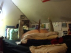 Broken chair leg #6- focal point is on my legs and pussy, butt was covered by towel