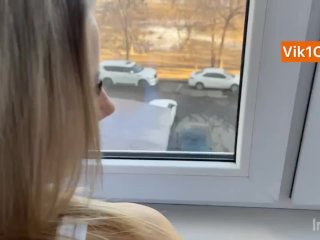 hot blonde, pov, standing doggystyle, cumshot